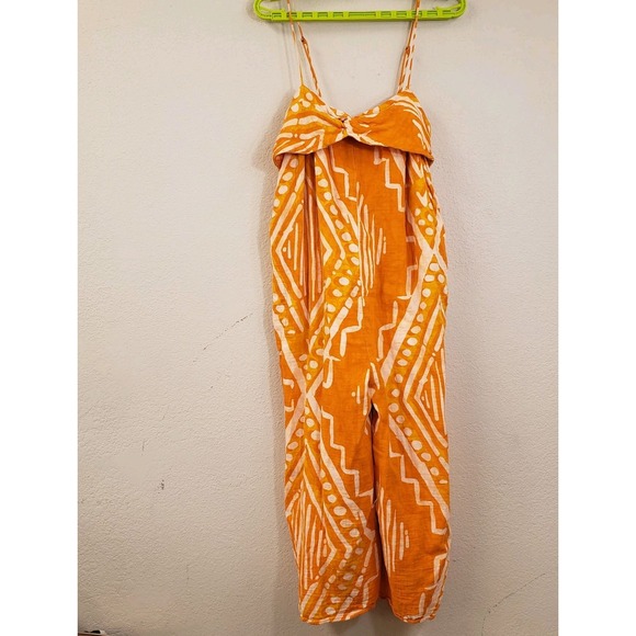 BNNT By Anthropologie Size 2 Orange Wide Leg Jumpsuit Batik Print Cropped Romper - Picture 2 of 10